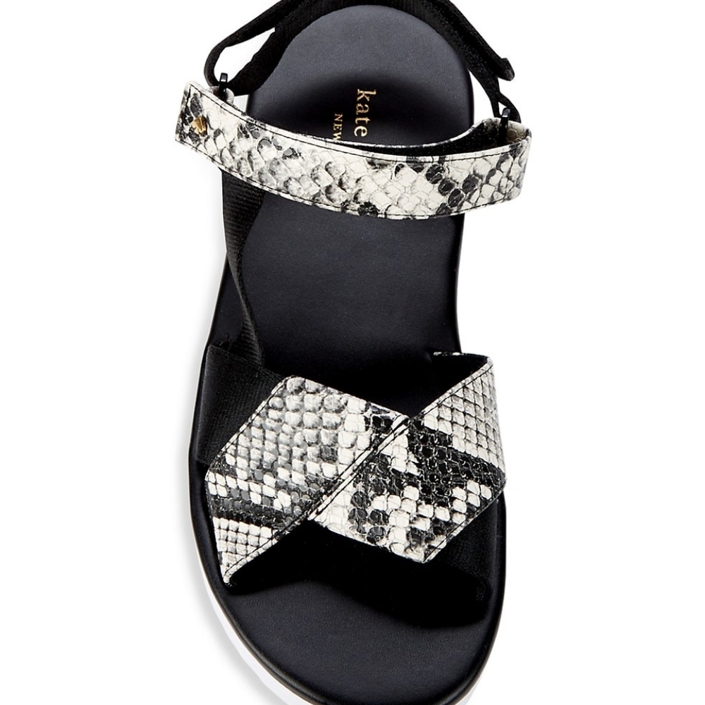 NEW Kate Spade Dotty Embossed Snakeskin Sandals in Black/White - Picture 9 of 16
